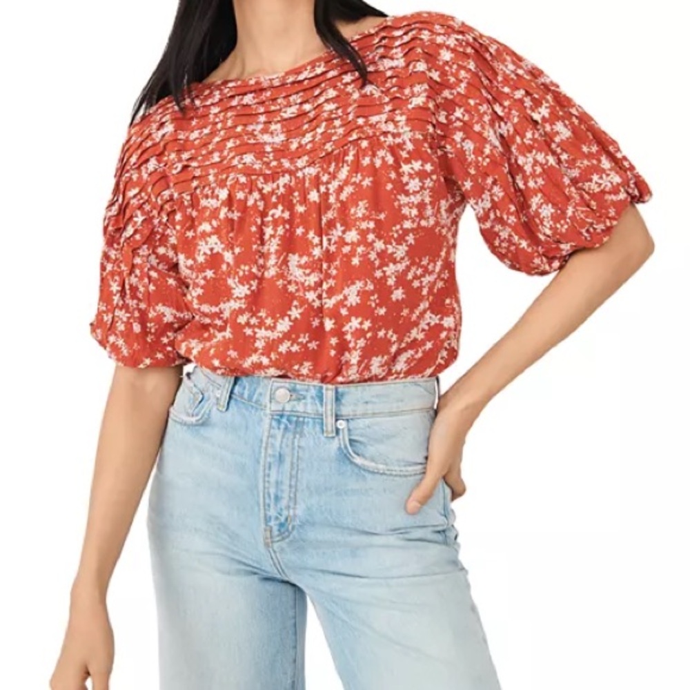 We The Free Rust Floral Pintuck Blouse